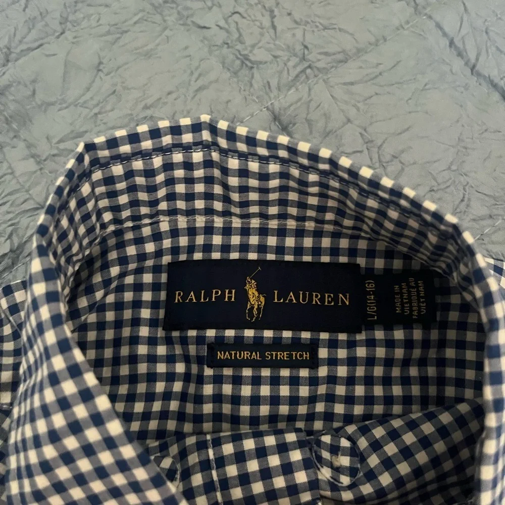 Ralph Lauren Boys Royal Blue Gingham button down long sleeve boys large 14-16